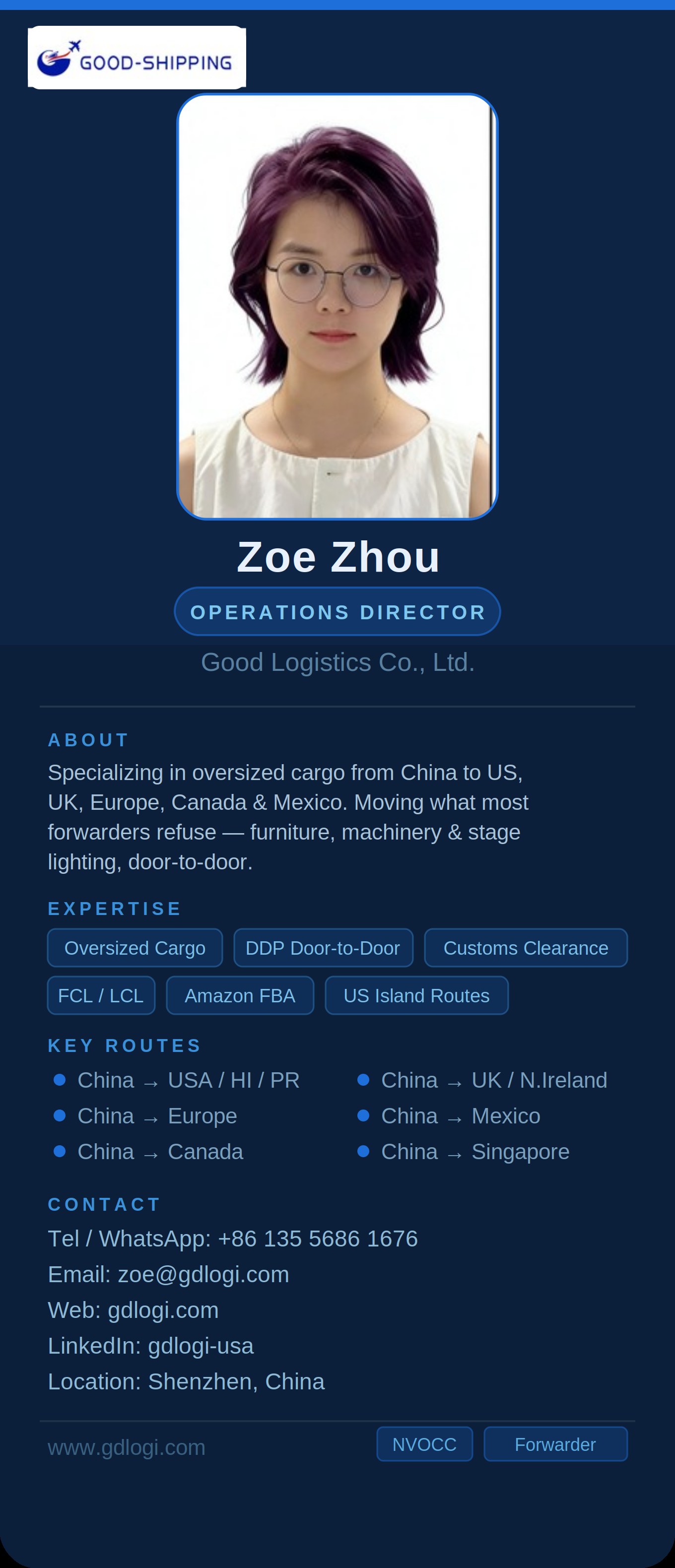 Zoe Zhou Good Logistics professional author card
