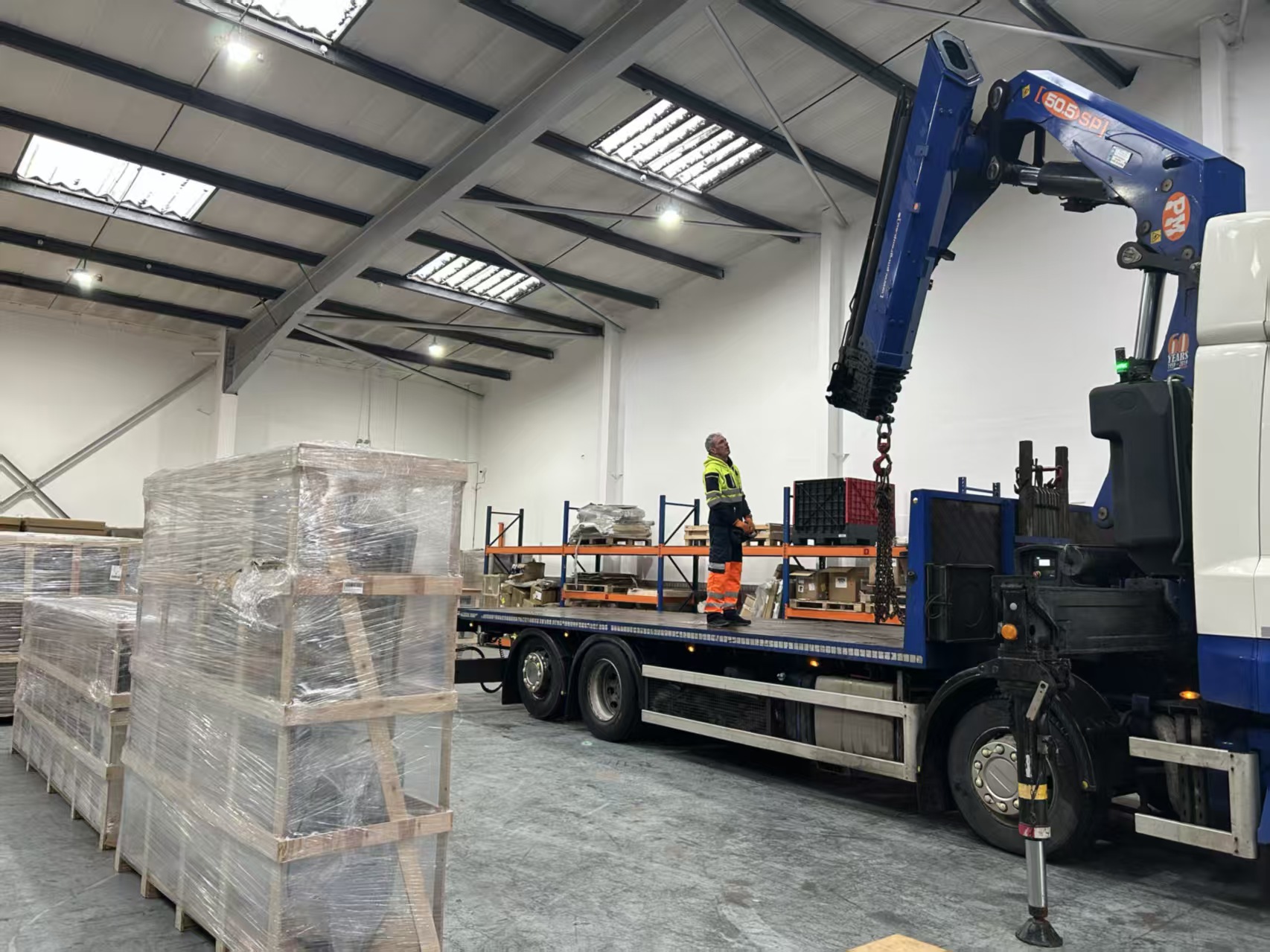 Machinery cargo in warehouse